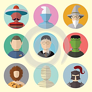 Set of Circle Icons Characters From Fairy Tales and Mythologies. Set - 08 photo