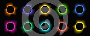 Set of circle illuminate light frames with color gradient