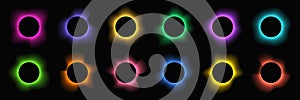 Set of circle illuminate light frames with color gradient