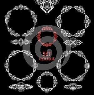 Set Circle lace frames decoration elements white on black