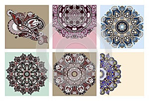 Set of circle lace ornament, round ornamental geometric doily pattern