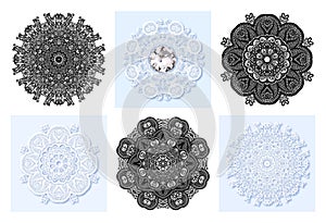 Set of circle lace ornament, round ornamental geometric doily pattern