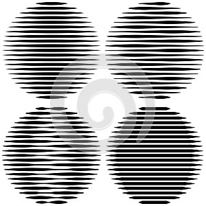 Set Circle Logo with lines unusual icon Design, Vector horizontal stripes Geometric shape, the effect of refraction