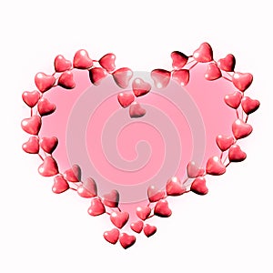 Set of circle made of pink hearts isolated on pink with white background and copy space. Flat lay