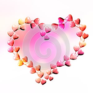 Set of circle made of pink with yellow hearts isolated on white background and copy space. Flat lay