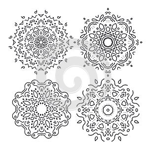 Set of circle ornaments, isolated black on white