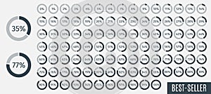 Set of circle percentage diagrams from 0 to 100 for infographics, lignt, 5 10 15 20 25 30 35 40 45 50 55 60 65 70 75 80