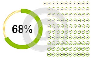 Set of circle percentage diagrams from 0 to 100 for Web Design, User Interface UI UX or Infographic. Loading indicator Colorful