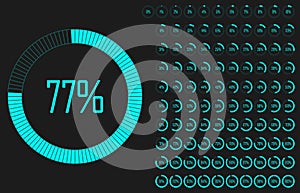 Set of circle percentage diagrams from 0 to 100 for Web Design, User Interface UI UX or Infographic. Loading indicator Colorful