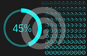 Set of circle percentage diagrams from 0 to 100 for Web Design, User Interface UI UX or Infographic. Loading indicator Colorful
