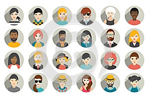 Set of circle persons, avatars, people heads different nationality in flat style.