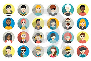 Set of circle persons, avatars, people heads different nationality in flat style.