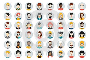 Set of circle persons, avatars, people heads different nationality in flat style. photo