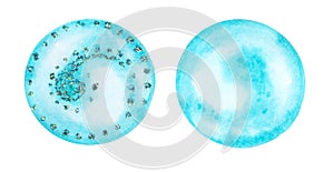 Set of circles hand drawn watercolor, isolated. Abstraction background. blue, cyan circle shape design elements xmas