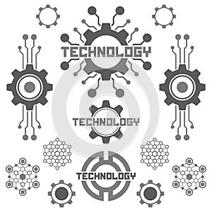 Set of circuit tech elements. Electronics icon.