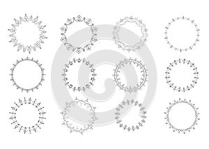 Set of circular decorative frames. Vector illustration.