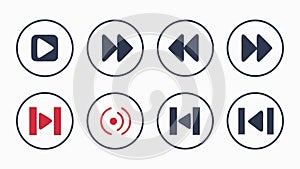 A Set of Circular Media Player Control Buttons for UI Design, vector design Generative AI