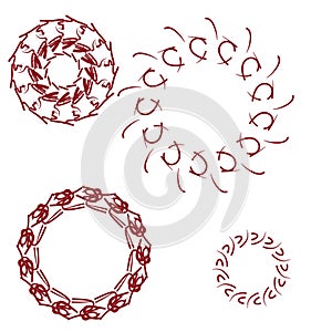 Set of circular and radial abstract design elements. Circular pattern