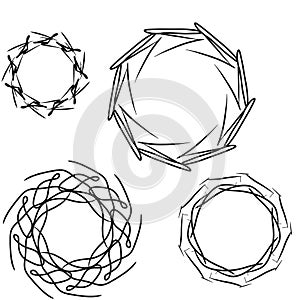 Set of circular and radial abstract design elements