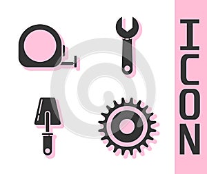 Set Circular saw blade, Roulette construction, Trowel and Wrench spanner icon. Vector
