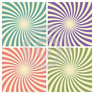 Set of circus graphic radius effects retro green, blue, purple, red color and light brown with halftone for comic background