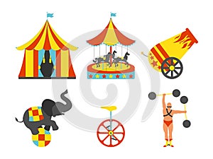 Set of Circus icon. Vintage clip art set. Vector illustration.