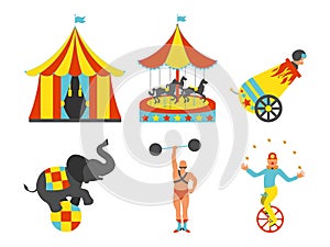 Set of Circus icon. Vintage clip art set. Vector illustration.