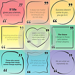 Set of citation text boxes, frames and quotes photo