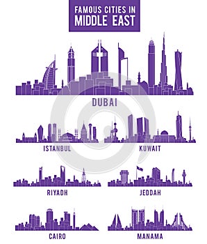 Set of Cities in Middle East Famous Buildings