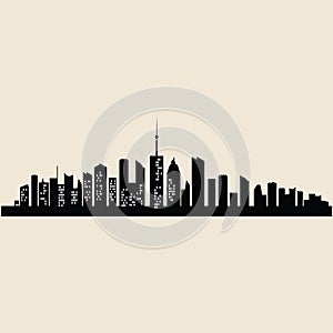 Set of cities silhouette. Night town background. Jpg illustration