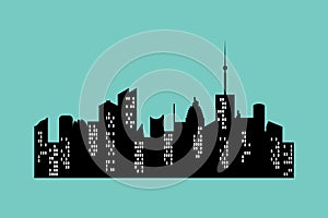 Set of cities silhouette with windows. Night town skyline. Modern urban landscape background. Jpeg illustration