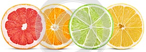 Set citrus fruit, cut in half orange, lemon, lime, grapefruit