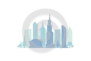 Set city buildings silhouettes. cityscape in future. Modern town elements vector illustration