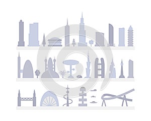 Set city buildings silhouettes. cityscape in future. Modern town elements vector illustration