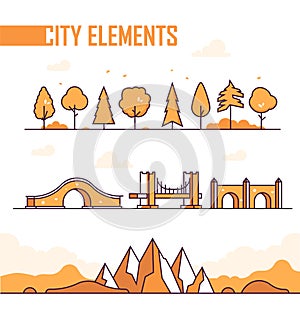 Set of city elements - modern vector isolated objects