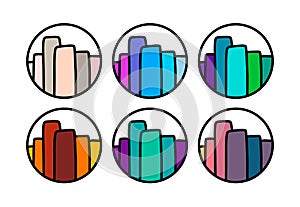 Set of city logo icon in cartoon doodle style vibrant colors