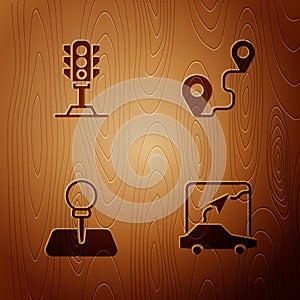 Set City map navigation, Traffic light, Push pin and Route location on wooden background. Vector