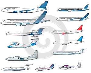 Set of civilian airplananes