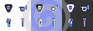 Set Clarinet, Guitar pick, neck and Trumpet icon. Vector