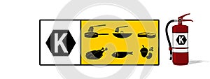 Set of Class K fire icon. Class K fire is cooking fire involving combustion from liquids used in food preparation