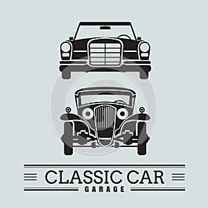 Set classic car front view icon vector illustrations