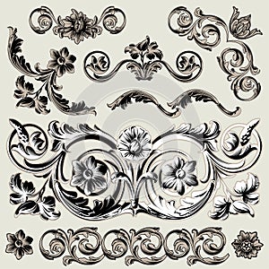 Set Of Classic Floral Decoration Elements