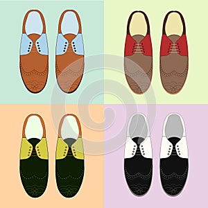 Set of classic mens shoes. Retro style. Various color