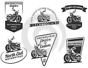 Set of classic motorcycle emblems, badges and icons.