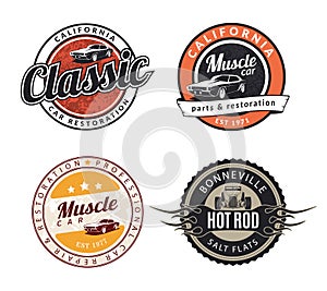 Set of classic muscle car emblems, badges and signs.
