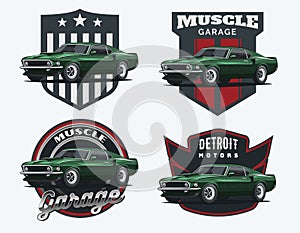 Set of classic muscle car logo, emblems and badges.