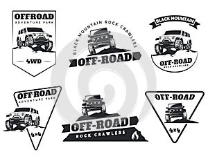 Set of classic off-road suv car emblems, badges and icons. Rock