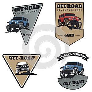 Set of classic off-road suv car emblems, badges and icons.
