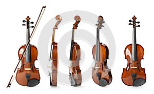 Set of classic violins on background