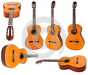 Set of classical acoustic guitars isolated